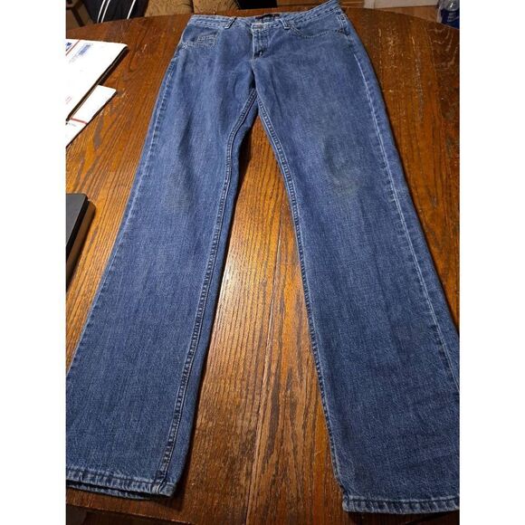 Size 12 Long Lee Riveted Ultimate 5 Mid Rise Denim Blue Jeans with Pockets - Picture 1 of 4